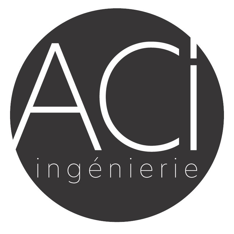 Logo circulaire noir avec le texte blanc 'ACI ingénierie' centré