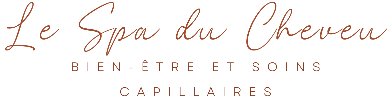 Logo avec le texte Le Spa du Cheveu bien-être et soins capillaires sur fond noir