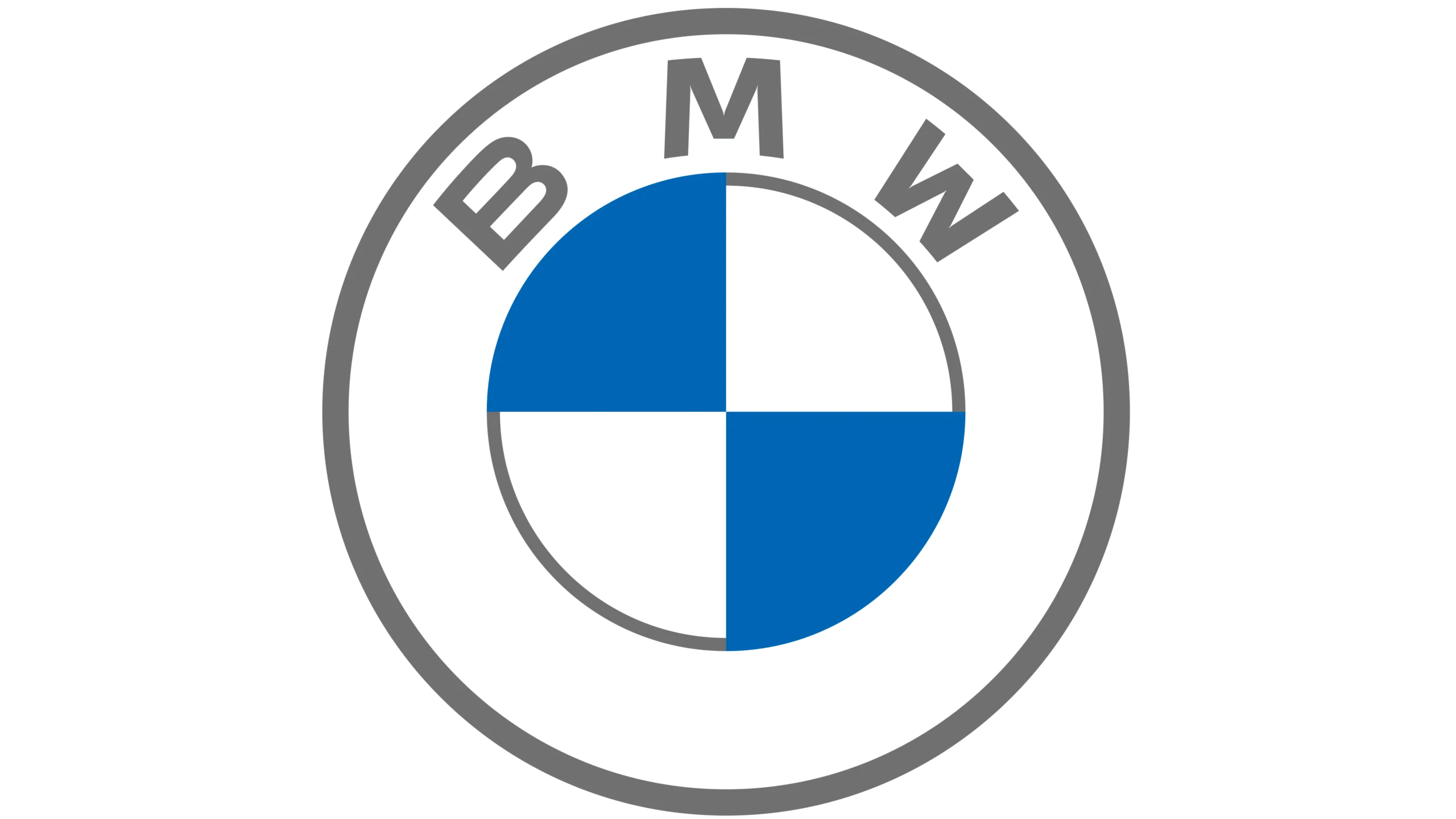 Logo circulaire BMW avec des quadrants bleus et blancs et les lettres B M W en haut