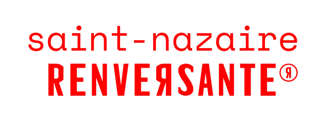 Texte rouge sur fond noir affichant 'saint-nazaire renversante' avec un symbole de marque déposée