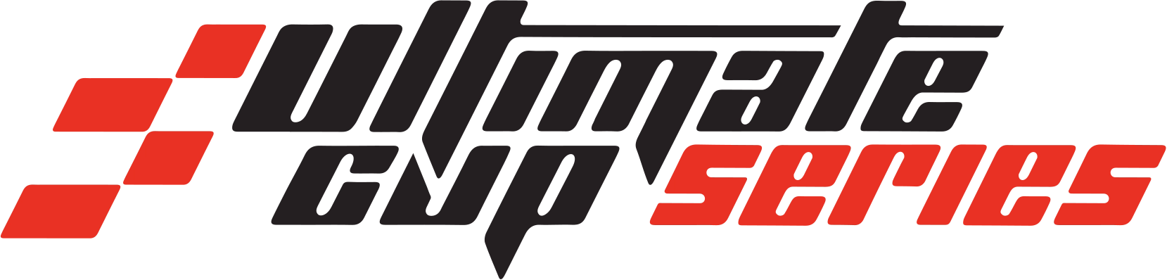 Logo de la Ultimate Cup Series avec texte en noir et rouge sur fond noir